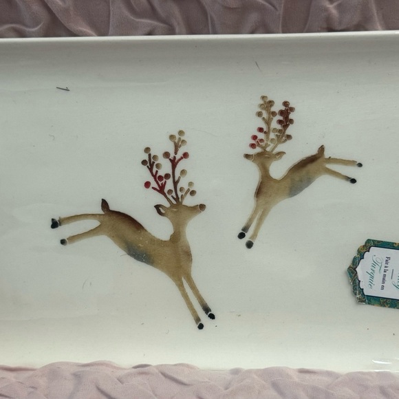 CHRISTMAS HOLIDAY PAINTED REINDEER PLATTER WINTER COOKIES SERVEWARE - Picture 3 of 8